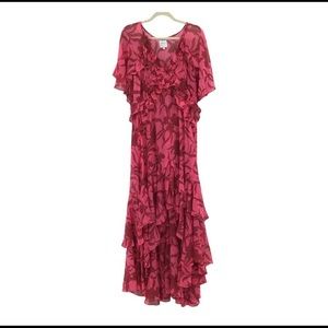 MISA Dress Womens Large Pink Maxi Ruffles High-Low Hem SABRINA Ladies L